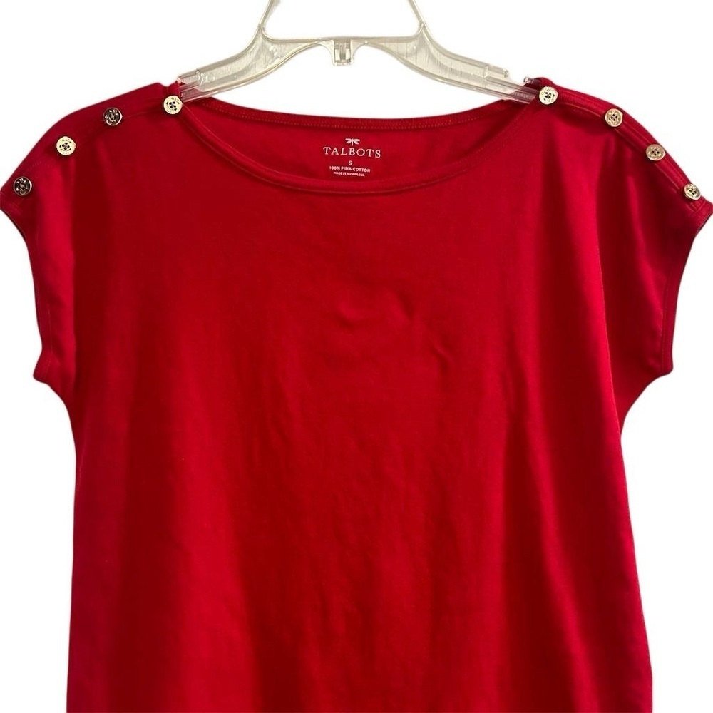 Talbots Women's Red Button Shoulder Blouse‎ Size S Casual Top - Picture 2 of 9